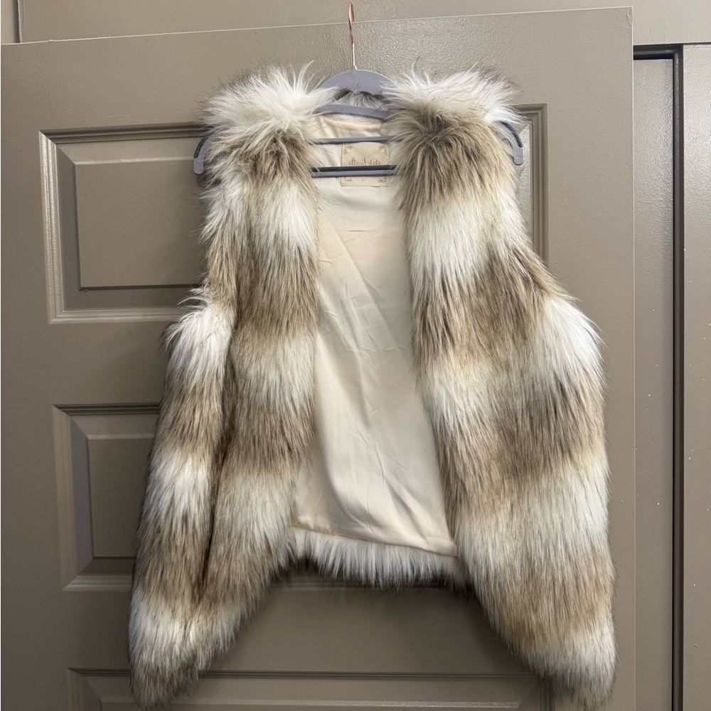 Altar'd State Faux Fur Vest in Brown and Cream